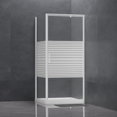 Laminated Glass Shower Enclosure with Rotating Door and White Printed Design in White