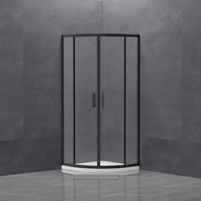 Tempered Glass Shower Enclosure with 2 Handles and Sliding Doors in Black Corner