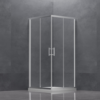 Tempered Glass Shower Enclosure with 2 Handles and Sliding Doors in Black Corner