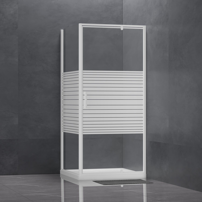 Laminated Glass Shower Enclosure with Rotating Door and White Printed Design in White