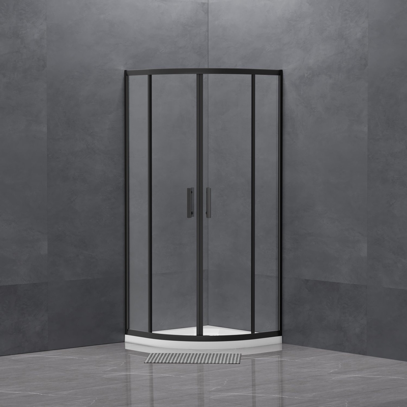 Tempered Glass Shower Enclosure with 2 Handles and Sliding Doors in Black Corner