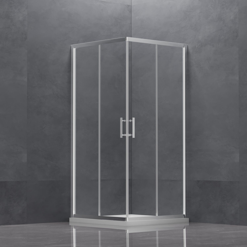 Double Door Polished Chrome Framed Shower Sliding 6mm Glass Shower Square Enclosure